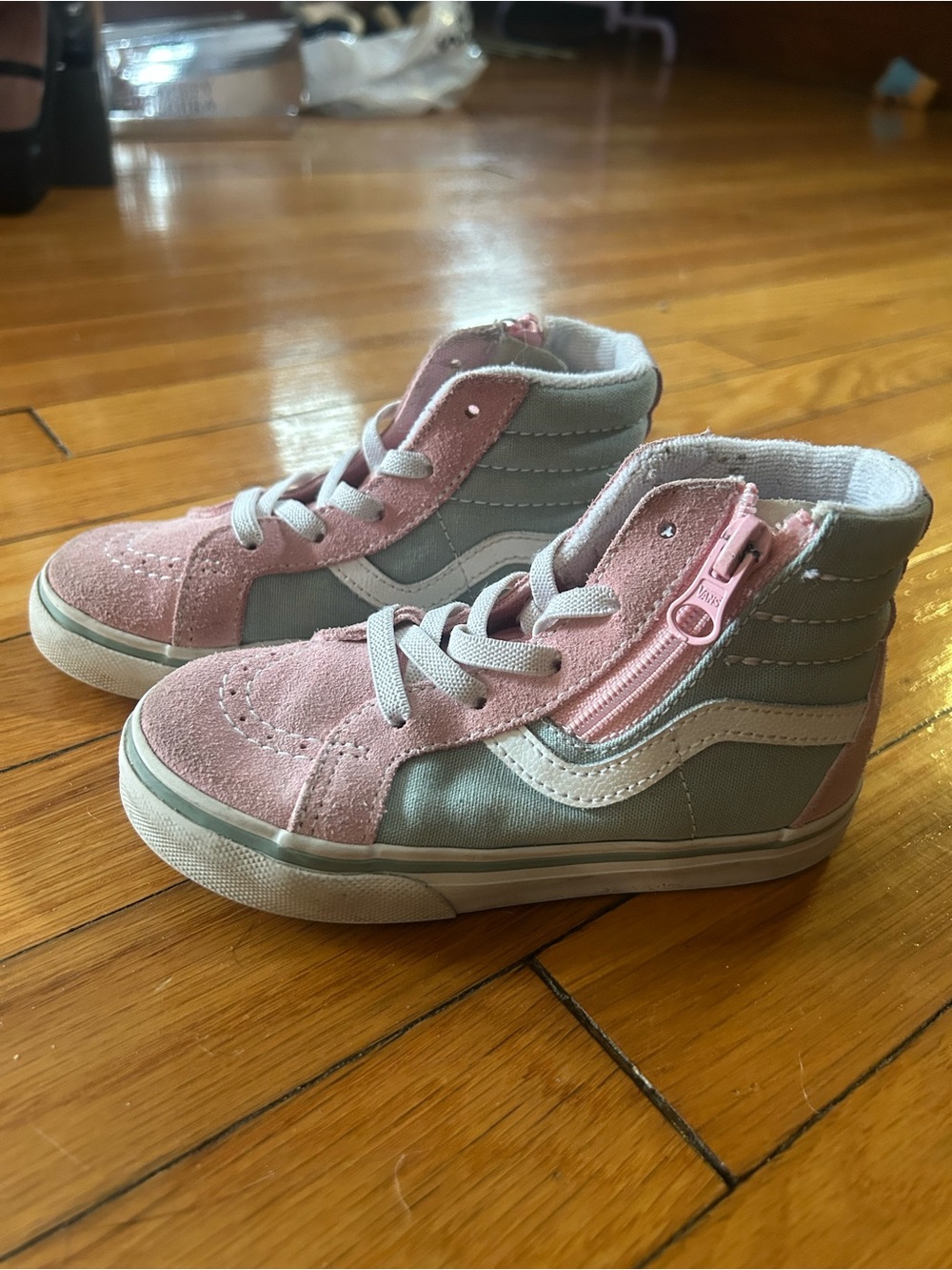 Vans Kids High-Top Sneakers in Pink and Gray with Side Zipper